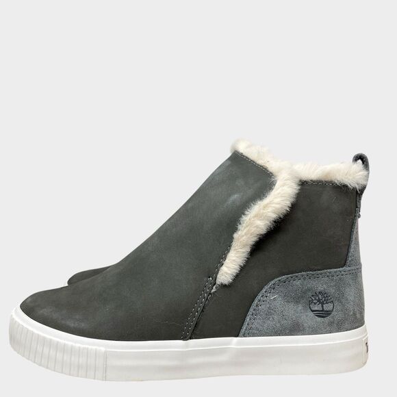 Timberland Grey Nubuck Leather Slip On Sneaker Boot Womens 7 Faux Fur - Picture 6 of 13